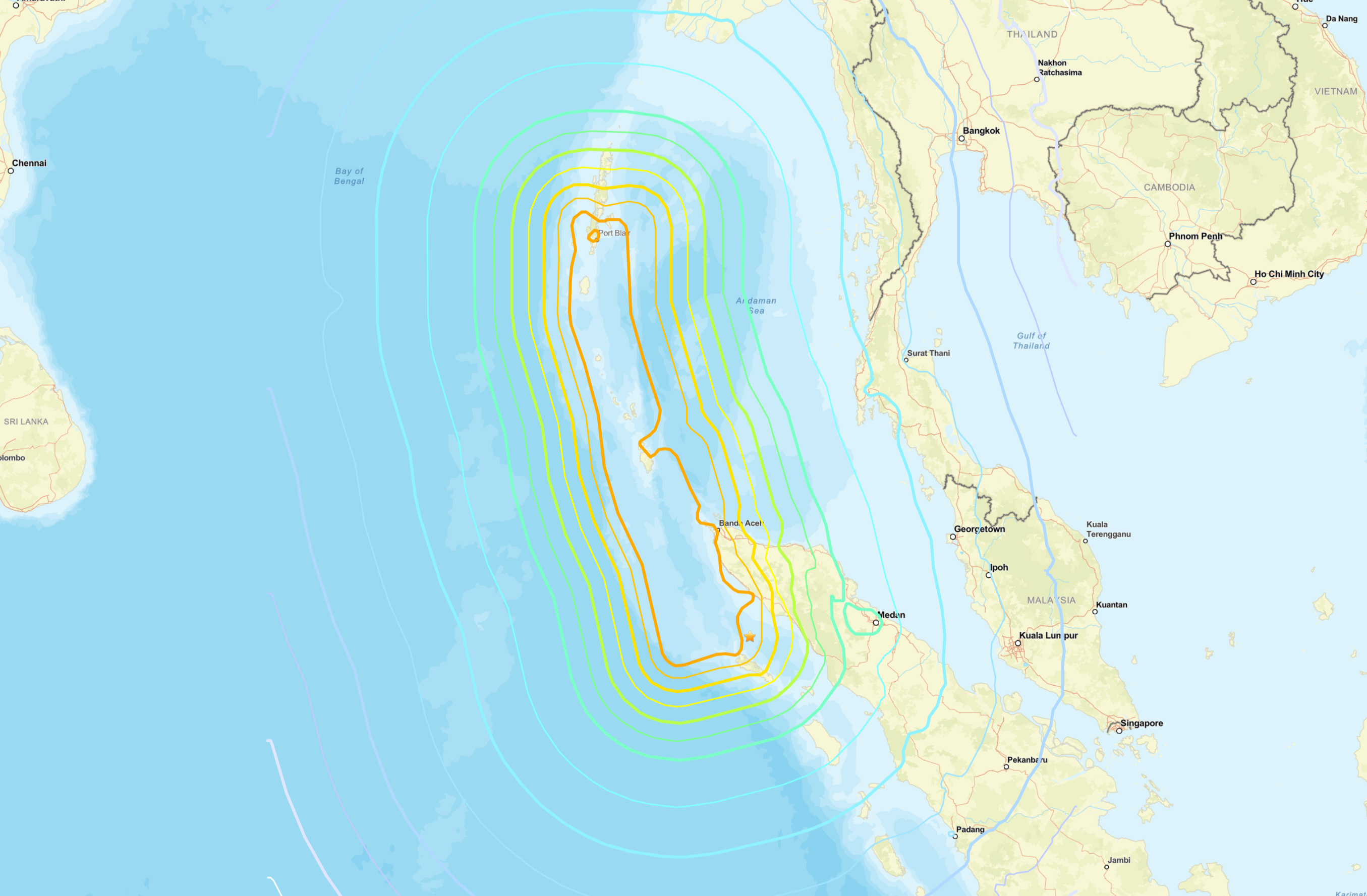 A map showing the epicenter off the coast of Sumatra.